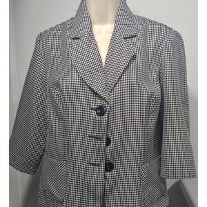 T.Milano Women Houndstooth Blazer Jacket Three Quarter Sleeve Size16 P Black & W